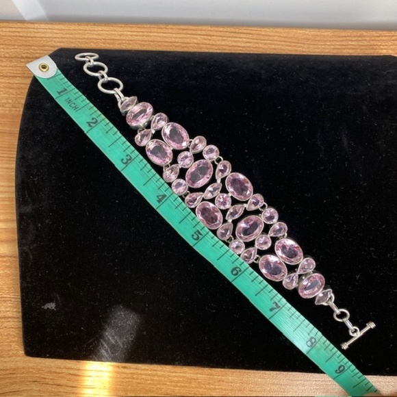 925 Stamped Silver Hand Crafted and Pink Kunzite Crystal Cabochons Bracelet - Picture 6 of 6